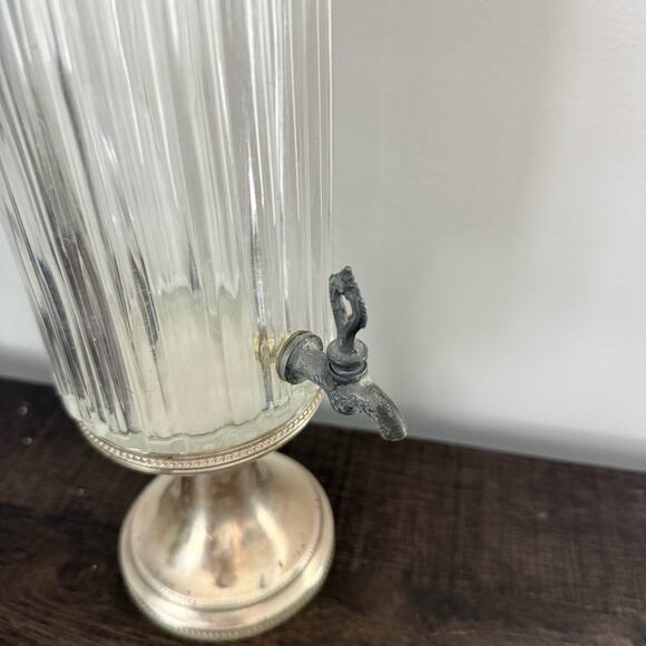 Antique | Absinthe Fountain Dispensing Decanter Ribbed Clear Glass Silver Italy - Picture 6 of 10